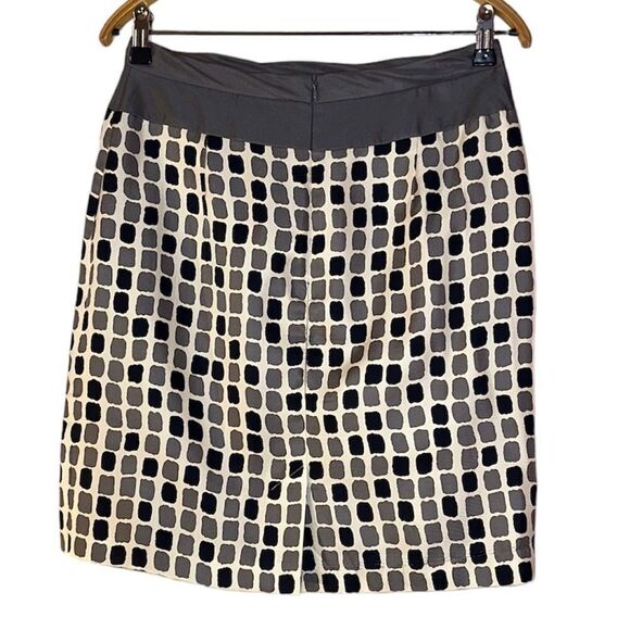 Anthropologie Baraschi Skirt Womes 4 Gray Silk Abstract Block Office Boho Career - Picture 2 of 7